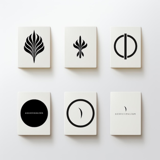 Conception minimaliste du logo et variations sur fond blanc