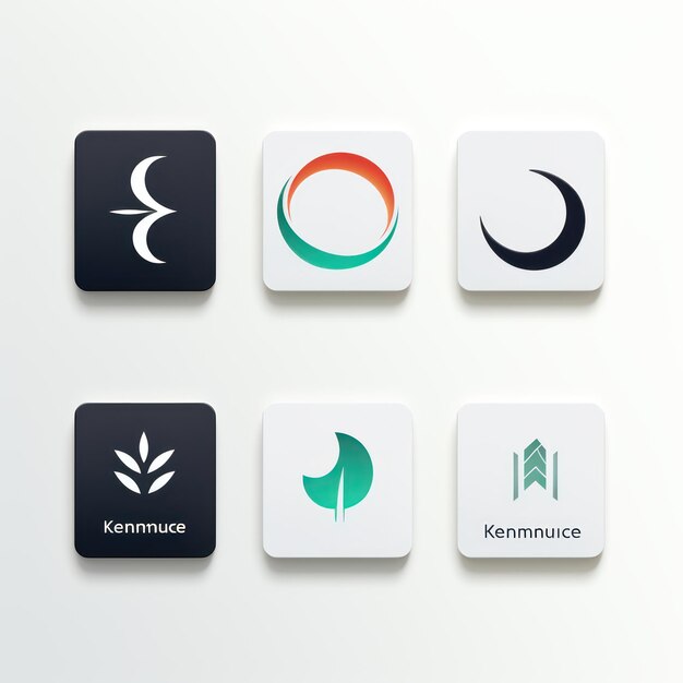 Conception minimaliste du logo et variations sur fond blanc