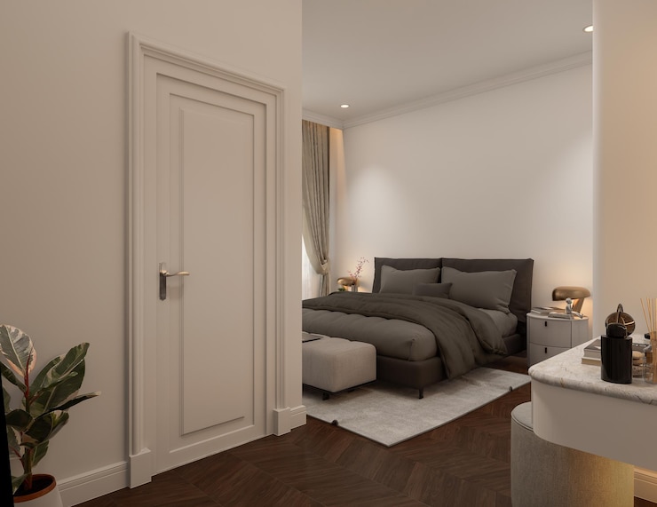 Photo conception minimaliste moderne de la chambre à coucher