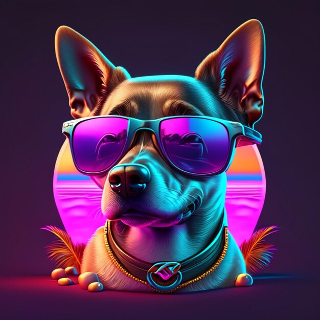 Conception de modèle chien chien portant des lunettes de soleil avec plage tropicale AI générative