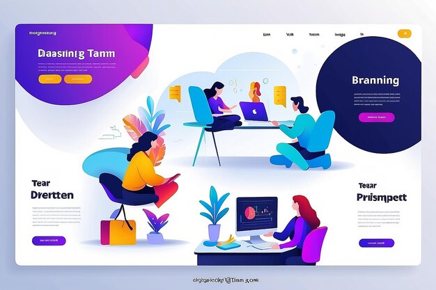 conception de modèle de page d'atterrissage avec brainstorming en équipe