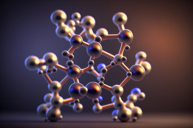 Conception de molécules abstraites Structure moléculaire avec particules sphériques Génération AI