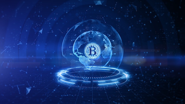Conception numérique Bitcoin avec fond bleu