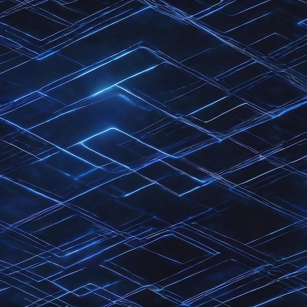 Conception numérique bleue abstraite brillante avec éclairage et grille de lignes sur fond bleu technologie hitec