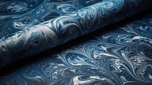 Conception de papier marbré de tourbillons bleus générée par l'IA