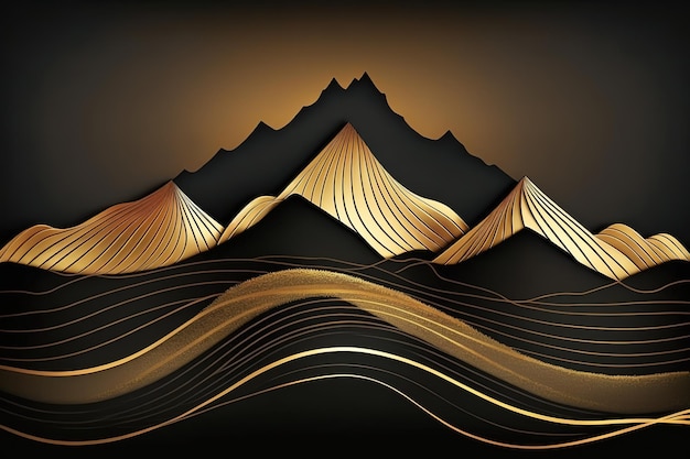 Photo conception de papier peint d'aménagement paysager avec la conception de fond de luxe de montagne d'or pour l'invitation de couverture