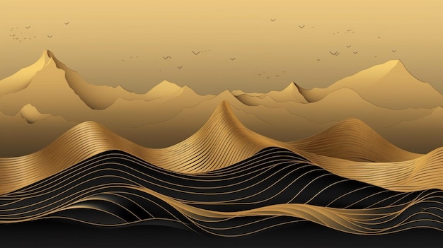Conception de papier peint de montagne d'or avec la ligne de paysage Generative Ai