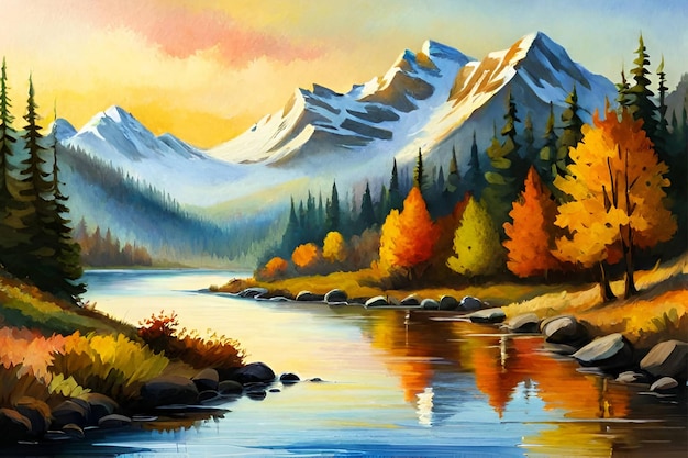 Conception de paysage naturel coloré aquarelle couleur pastel ai générative