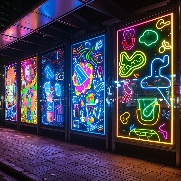 Photo conception de peintures murales de rue luminescentes interactives augmentées avec des bannières, des publicités, des affiches et des flyers immersi