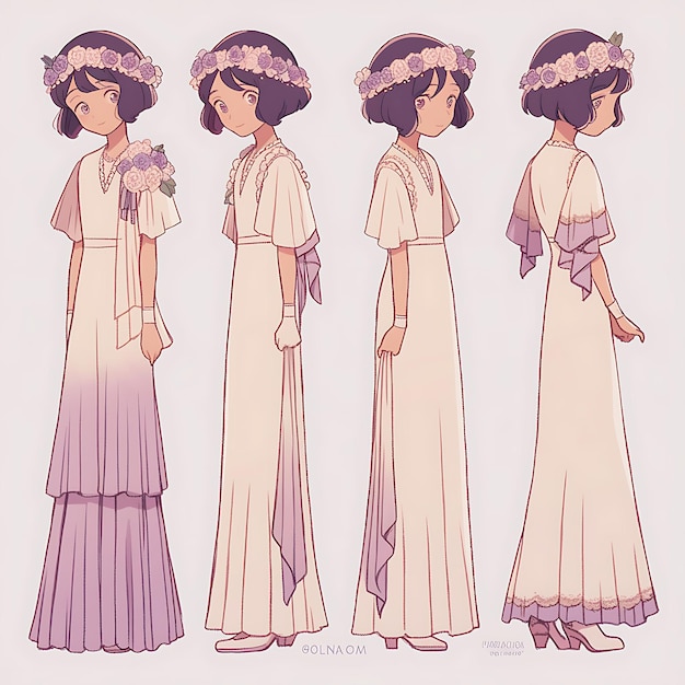 Conception de personnages d'anime femme Art Nouveau Inspirée robe de jardin Mariage Tall Soft Li Art conceptuel