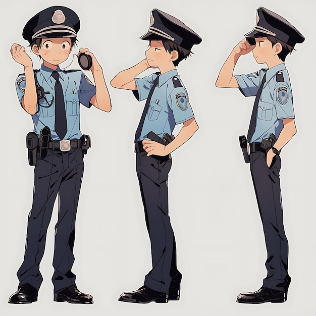 Conception de personnages d'anime Officier de police masculin Uniforme de l'application de la loi Mariage Haute Hei Art conceptuel