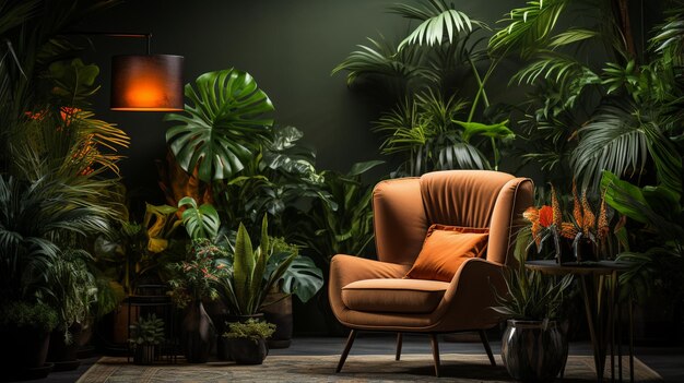 Photo conception de pièce intérieure avec fauteuil et plantes en pot