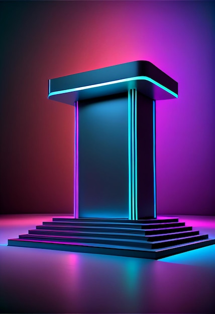 Conception de podium minimal vide avec réflexion de la lumière de couleur néon