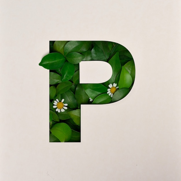 Conception de polices, police alphabet abstraite avec feuilles et fleurs, typographie de feuilles réalistes - P