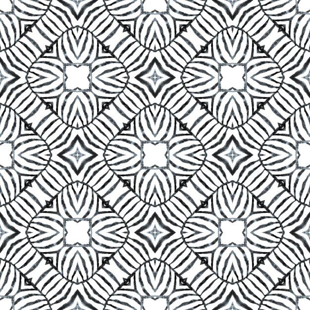 Conception à rayures dessinées à la main. Superbe design d'été boho chic en noir et blanc. Répéter la bordure rayée dessinée à la main. Impression fabuleuse prête pour le textile, tissu de maillot de bain, papier peint, emballage.