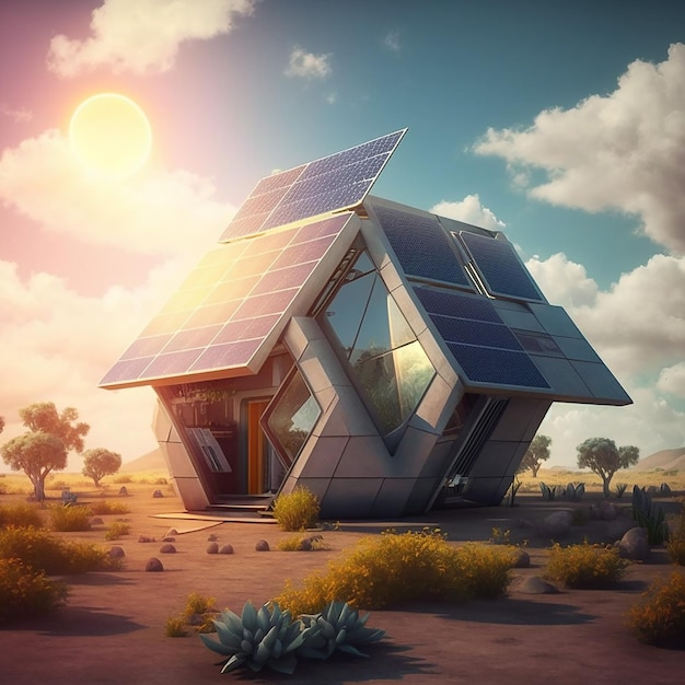 Conception réaliste de construction de maisons avec toit en panneaux solaires Une vision d'un avenir propre et efficace