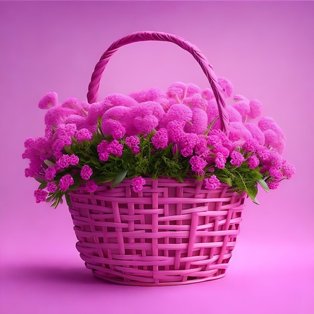 Conception réaliste de panier magenta clair avec des fleurs Arrière-plan magenta doux en 8K