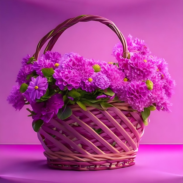 Conception réaliste de panier magenta clair avec des fleurs Arrière-plan magenta doux en 8K