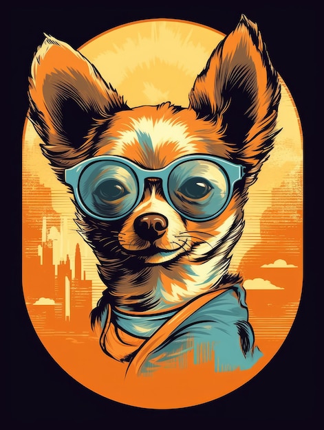 Photo conception rétro de chien drôle impression pour t-shirts generative ai