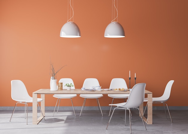 Conception de salle à manger à l'intérieur orange, décor à la maison moderne