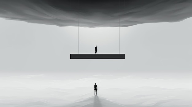 Conception de scène minimaliste Des gens debout au-dessus d'un nuage gris