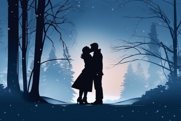 conception de silhouette d'un couple partageant une étreinte chaleureuse