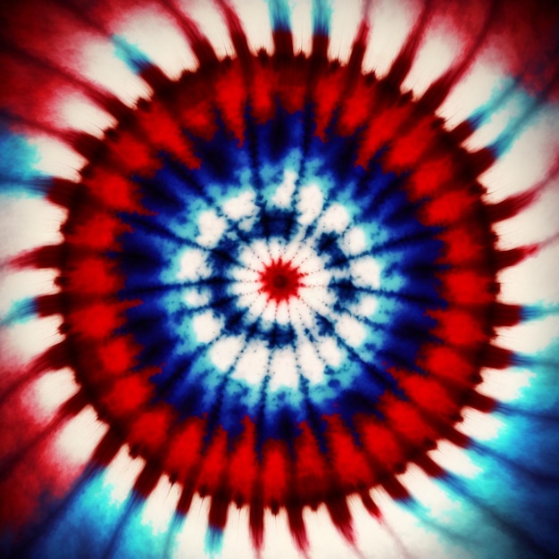Une conception en spirale rouge, blanche et bleue de colorant de cravate est montrée.