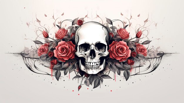 Conception de style de tatouage Edgy avec des crânes et des roses