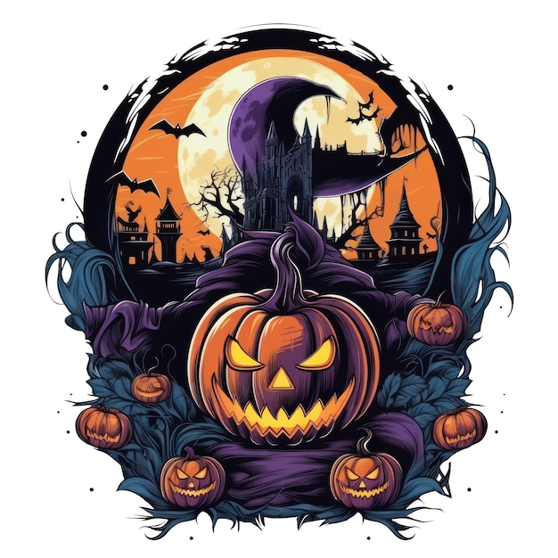 Conception de t-shirt ou d'affiche avec illustration sur le thème d'Halloween sur IA blanche