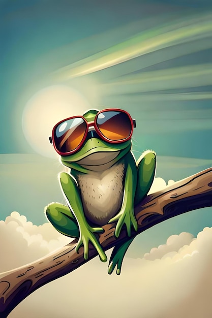 Photo conception de t-shirt d'une jolie grenouille heureuse portant des lunettes de soleil