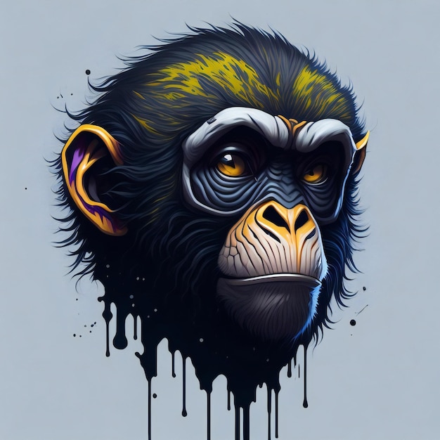 Conception de T-shirt de singe avec des effets d'aquarelle d'art vectoriel 3D mignons