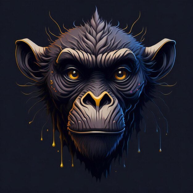 Conception de T-shirt de singe avec des effets d'aquarelle d'art vectoriel 3D mignons