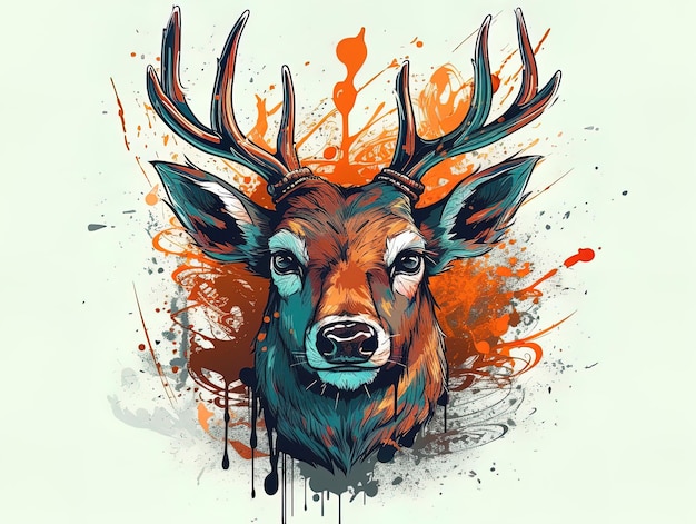 « Conception de T-shirt de tatouage coloré de cerf de Virginie féroce » par Wildcat93
