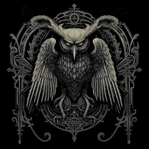 la conception de tatouage de t-shirt occulte illustration d'art sombre isolée sur fond noir