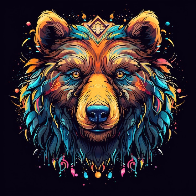 conception de tête d'ours illustrateur pour la sérigraphie de t-shirts
