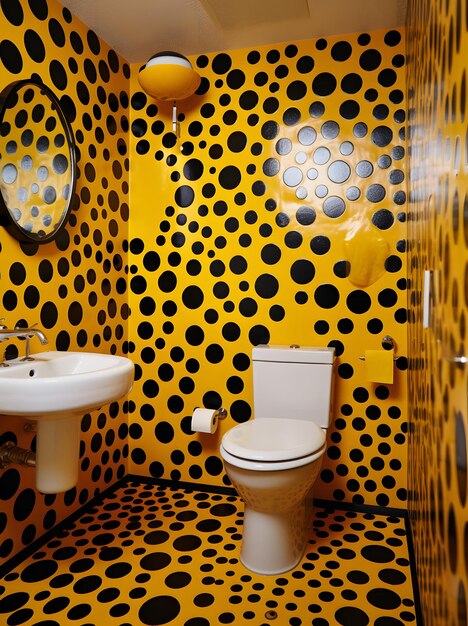 Photo conception de toilettes en pointillés jaunes