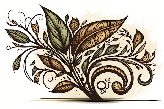 Photo conception tribale du feuillage des plantes dans un style crayon dessiné à la main