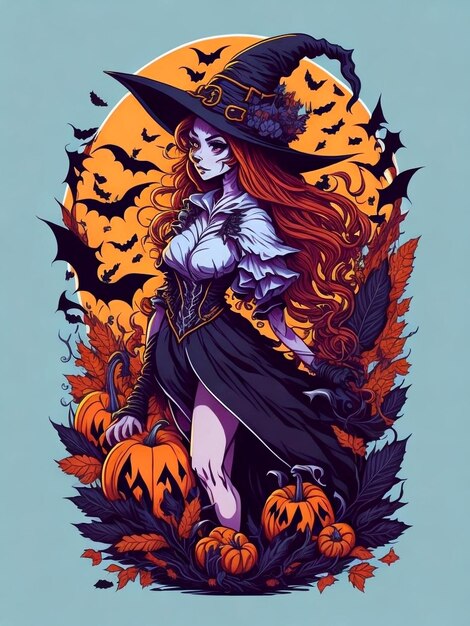 Conception de tshirt d'illustration vectorielle de sorcière d'Halloween ai générative