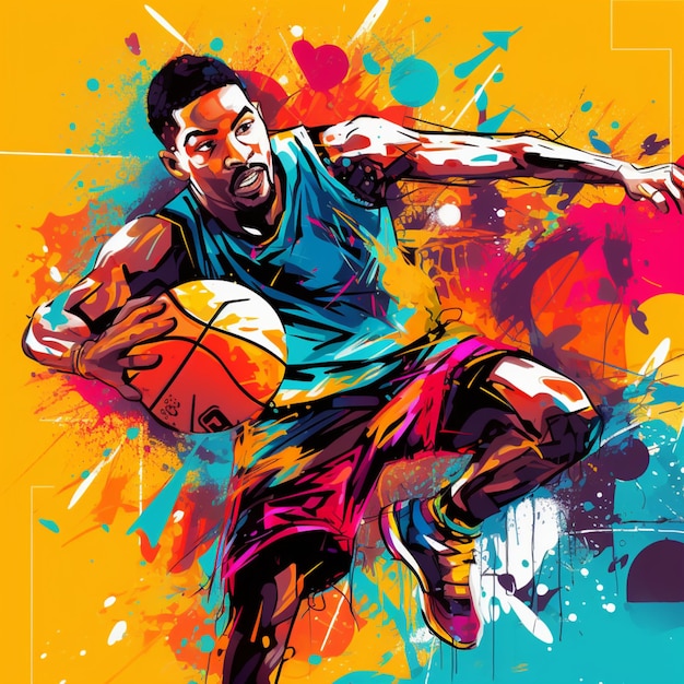 conception vectorielle de joueur de basket-ball de style encre