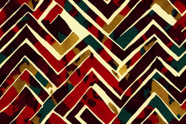 Conception verticale du motif textile géométrique sans couture avec des couleurs rouge vert brun blanc jaune