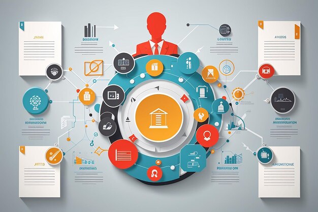 Les concepts d'affaires vectoriels avec des icônes peuvent être utilisés pour le rapport d'affaires de boucle infographique ou le modèle de plan moderne