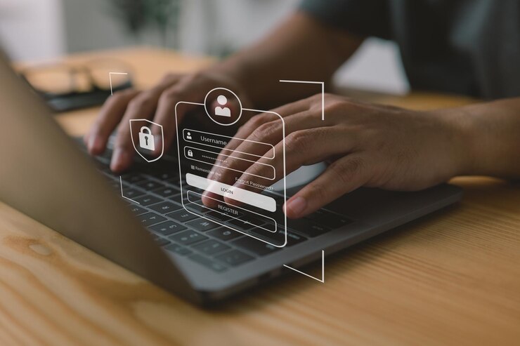 Photo les concepts de cybersécurité et de confidentialité protègent les données hommes d'affaires protégeant les données personnelles sur les ordinateurs portables et les interfaces virtuelles icône de verrouillage et technologie de sécurité du réseau internet