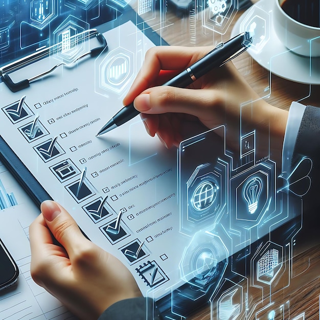 Les concepts de listes de contrôle numériques et de gestion des données sur l'éducation Les femmes d'affaires marquent la liste de contrôle intelligente