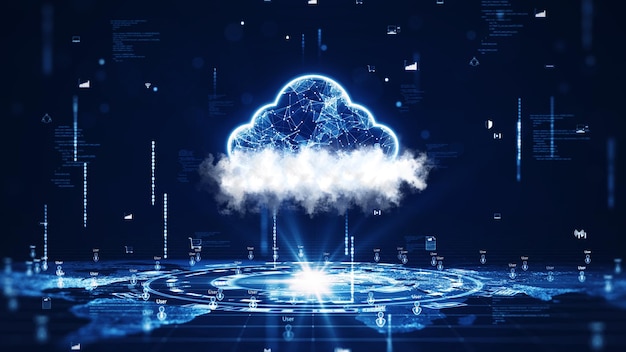 Concepts de technologie informatique en nuage et en périphérie Une grande icône au-dessus d'un nuage blanc proéminent