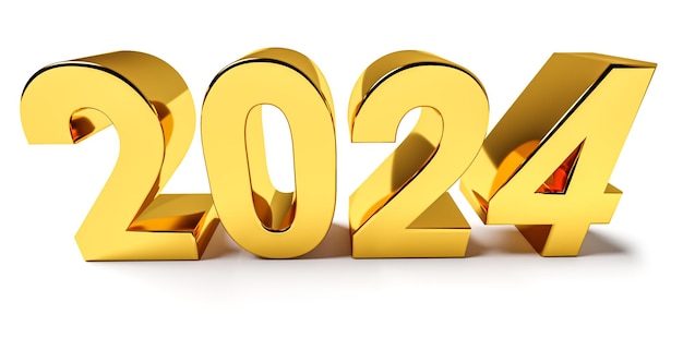 Les concepts de vacances de la nouvelle année dans les couleurs dorées Numéro 2024 rendu 3D