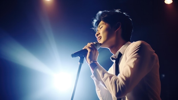 Concert énergique d'un talentueux chanteur asiatique