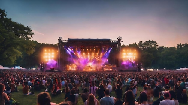 Concert de festival en direct défocalisé en plein air dans le parc de la ville