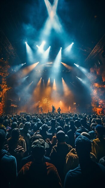 un concert de festival en plein air avec un spectacle de rock un groupe de musiciens et des lumières au lieu