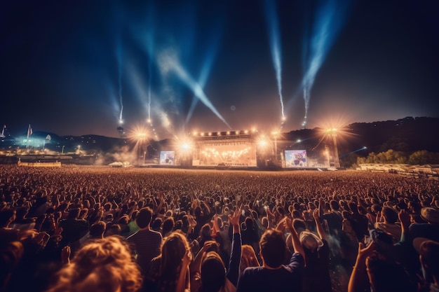 Un concert avec une foule nombreuse le soir