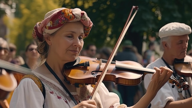 Le concert de musique folklorique de Kyiv Day présente la diversité et la beauté de la musique traditionnelle ukrainienne en réunissant des musiciens talentueux et des fans passionnés du monde entier. Généré par AI